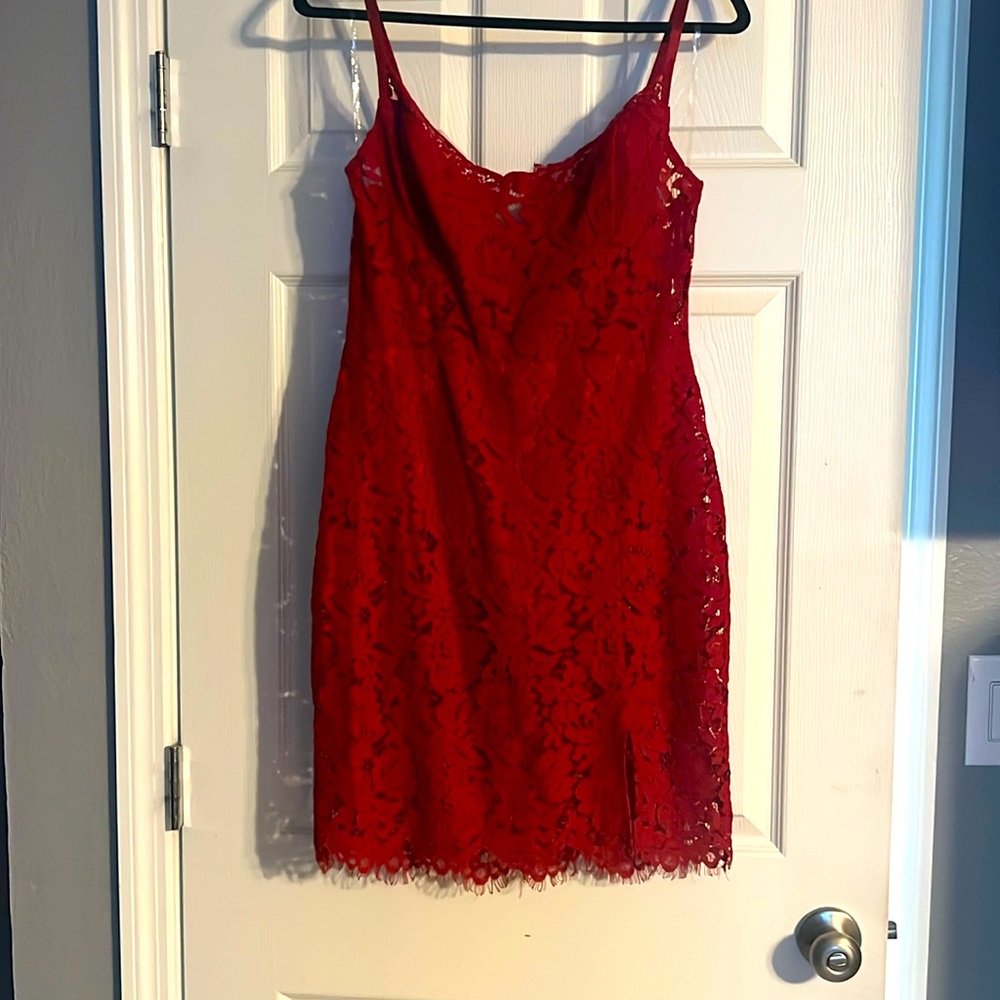 Fashion Nova Lace Dress. See through with built in panty. Size L. Preowned.